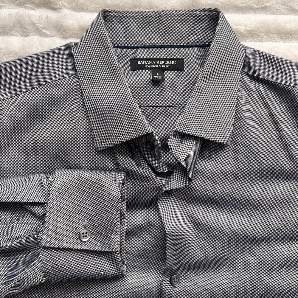 Banana Republic button up Mens Large Non-Iron Slim Fit Cotton Oxford Gray office